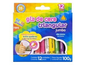 Giz de Cera 12 Cores Jumbo Triangular - Tris