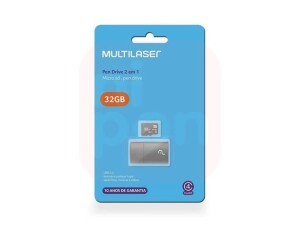 Pen Drive 2 em 1 Leitor USB + Cartão de Memória Classe 10 32GB Preto Multilaser - MC163